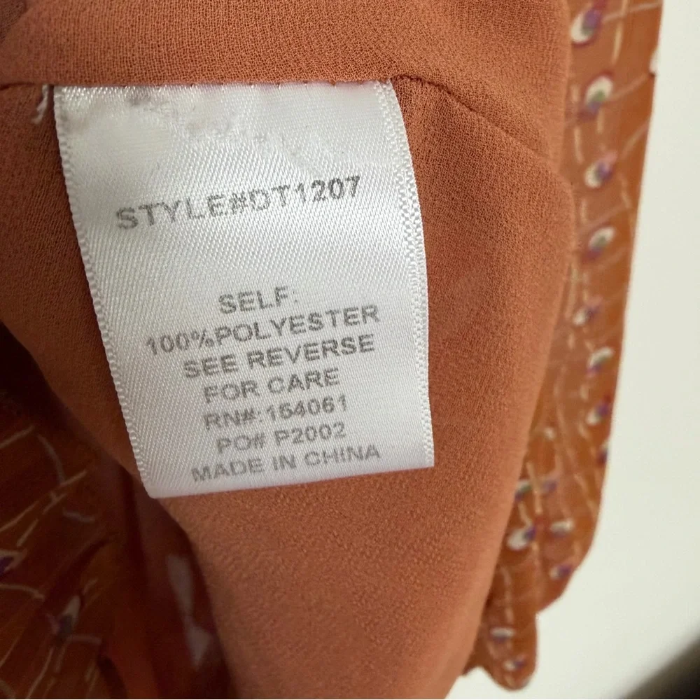 Blushing Heart Ruffle High neck Tied Blouse Size Large Rust Color - Picture 8 of 9